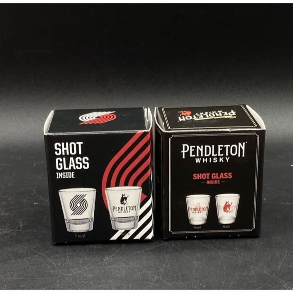 Pendleton Whisky Shot Glass Portland Trail Blazers New Boxed Bottle Topper LOT 2